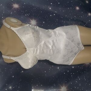 Vintage 80s 90s satin body shaper girdle bra all in one 40D bodysuit